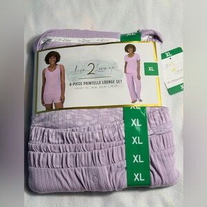Live 2 Lounge Women's Purple 4-Piece Pointelle Lounge Set XL NWT